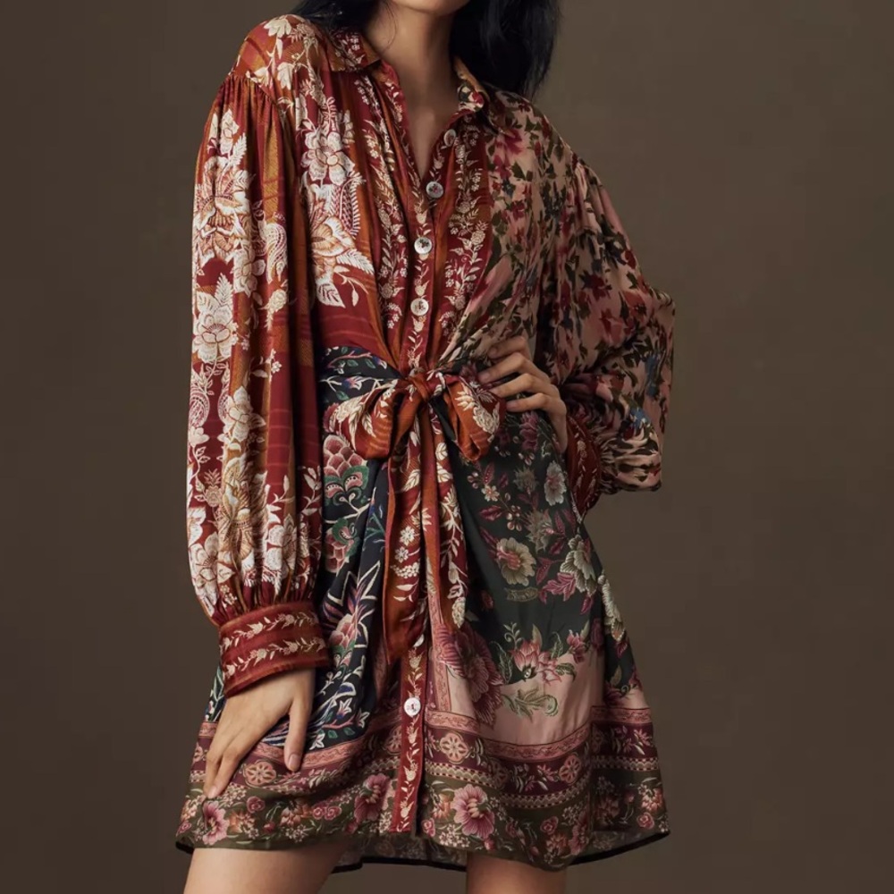 Farm Rio Winter Garden Mix Mini Shirt Dress